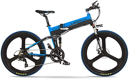 Electric Bike : 26 Inch Folding Electric Bike, Front Rear Disc Brake, 48V 400W Motor, Long Endurance, with LCD Display, Pedal Assist Bicycle (Color : White Blue, Size : 14.5Ah+1 Spare Battery) plm46