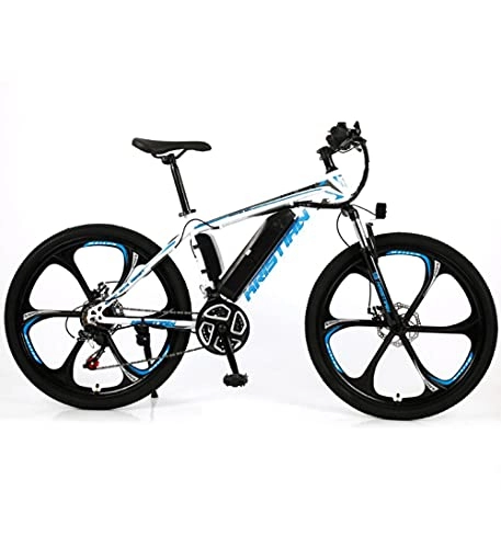 Electric Bike : 26 Inch Mountain Electric Lithium Battery Adult Variable Speed Off-Road Custom Power-Assisted Bicycle-white_blue_21-speed