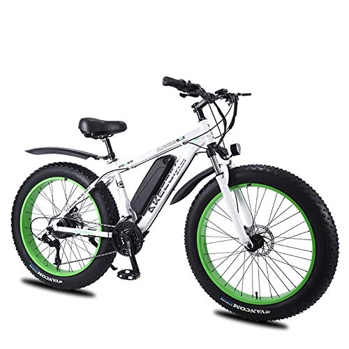 Electric Bike : 26 Inches Electric Fat Tire Bike, Mountain Electric Bike with 36V 13Ah Removable Lithium Battery 27 Speed 3 Power Modes with Night LED Headlights (Color : White)