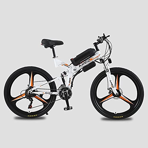 Electric Bike : 26 Inchs Folding Electric Mountain Bike 36V 10AH 350W Motor Professional E-Bike for Adults Men with Premium Full Suspension and 21 Speed Gears White