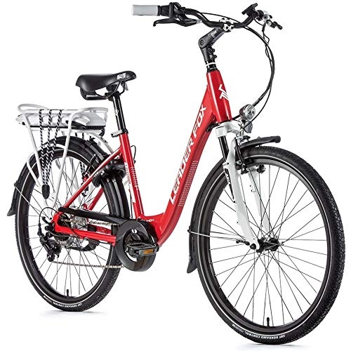 Electric Bike : 26 Zoll Leader Fox Latona E-Bike Damen Fahrrad City 36V 12, 8 Ah Pedelec Rot Weiß RH 42cm