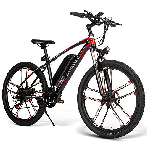 Electric Bike : 26In Electric Mountain Bike, Pedal Assist Unisex Bicycle for City Commuting & Leisure, 48V 8AH 350W Brushless Motor E-Bike, 4-Mode Moped with Shock Absorbent Front Fork, Black