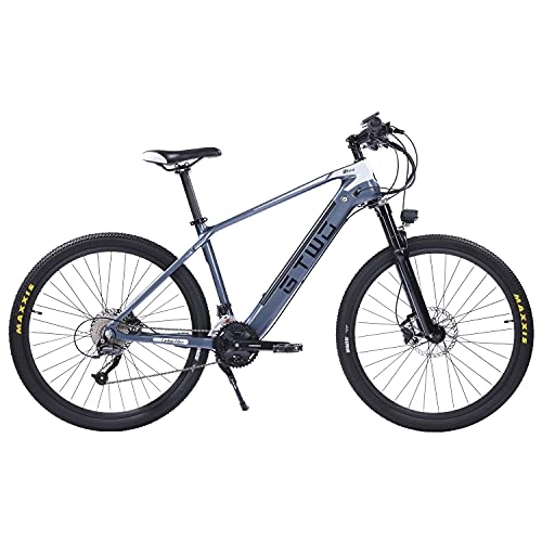 Electric Bike : 27.5 Inch Electric Carbon Fiber Bike, adpopt 350W Motor, Pneumatic Shock Absorber Front Fork, 27 Speed Mountain Bicycle (Grey White, 9.6Ah)