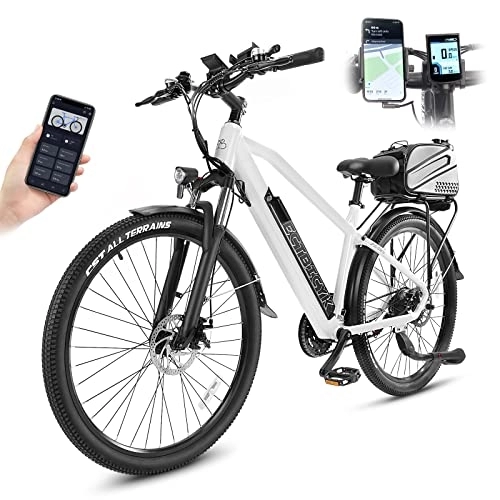 Electric Bike : 27.5 Inch Trekking E-Bike Men's Electric Bicycle Mountain Bike Pedelec City Bike 250 W Motor up to 155 km Range 36 V 12.5 Ah Removable Battery 21 Speed Shimano LCD Colour Display & App (White)