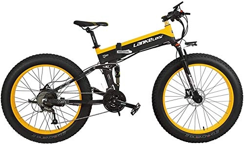 Electric Bike : 27 Speed 500W Folding Electric Bicycle 26 * 4.0 Fat Bike 5 PAS Hydraulic Disc Brake 48V 10Ah Removable Lithium Battery Charging (Black Yellow Standard, 500W + 1 Spare Battery) plm46