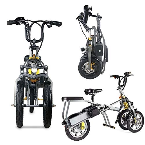 Electric Bike : 3 Wheel Electric Bike For Adult 250 / 350W Folding Mountain Electric Scooter 36 / 48V 14inch Electric Bicycle With Fast Detachable Battery Charger Maximum Driving Distance 80Km, Speeds Up to 35KM / H