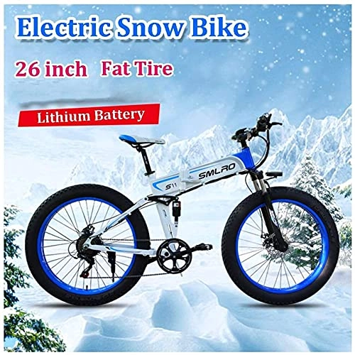 Electric Bike : 350W Electric Bike Fat Tire Snow Mountain Bike 48V 10Ah Removable Battery 35km / h E-bike 26inch 7 Speed adult Man Foldign Electric Bicycle(color:green) (Color : Blue, Size : 48V10Ah)