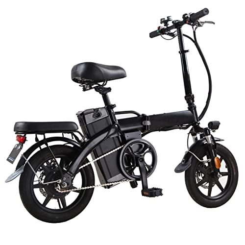 Electric Bike : 400W Fat Tire Foldable Electric Bicycle 14 inch Mountain Beach Snow Bike for Adults 22 MPH with Removable 48V 15AH Lithium Battery E-Bike Max Load 330lbs (Color : Black)