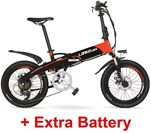 Electric Bike : 48V 10Ah Hidden Battery 20" Pedal Assist Folding Electric Mountain Bike, 240W Motor, Aluminum Alloy Frame, Suspension Fork (Color : Black Grey) plm46 (Color : Black Red Plus Battery)