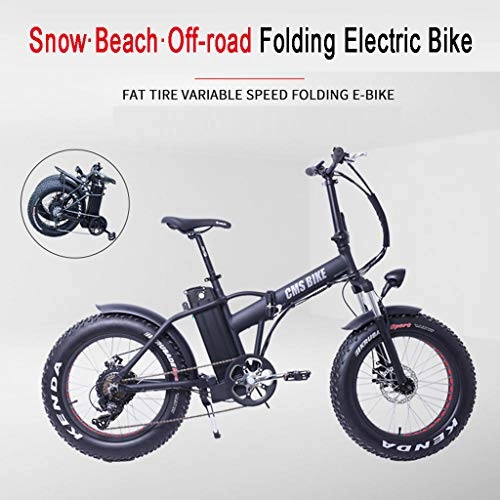 Electric Bike : 48V 500W Foldable Electric Snow / Beach / Off-road Bike 20'' Fat Tire E-Bike Sports Mountain Variable Speed Bike Lithium Battery Black