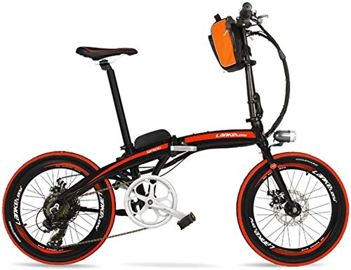 Electric Bike : 500W 48V 12Ah large Powerful Portable 20 Inches Folding E Bike, Aluminum Alloy Frame Pedal Assist Electric Bike, Both Disc Brakes, Colour:Black Red Extra Plus Battery
