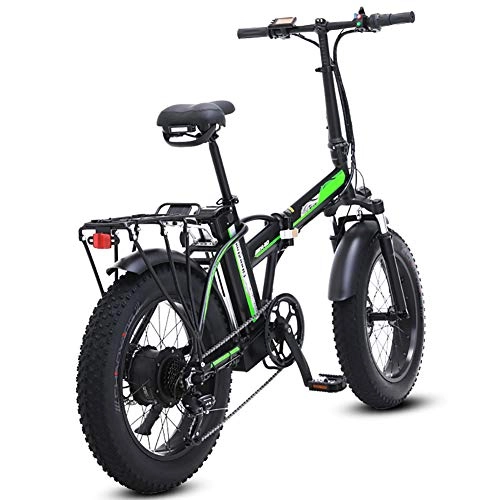 Electric Bike : 500W Electric Foldable Bicycle, 48V Mens Mountain Bike 7 Variable Speed 4 inch Tire Road Bicycle Snow Bike Pedals with Hydraulic Disc Brakes and Front Suspension Fork, 3 Operating Modes, Black, 20inches