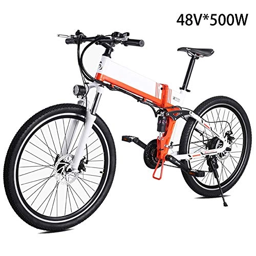Electric Bike : 500W Electric Mountain Bike 48V / 12.8Ah Mens 26 Inch Mountain Snow E- Bike, Electric Bike 21 Speed Gear and Three Working Modes, with Hydraulic Disc Brakes LED Headlights with Gifts, Latest, White