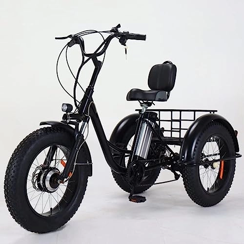 Electric Bike : 500W Motor Adult Electric Trike - Fat Tire Mountain E-Bike 48V 10ah Battery 7 Speed 20'' Tricycle - Three Wheel Electric Bicycle with Basket