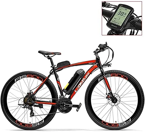 Electric Bike : 700C Pedal Assist Electric Bike 36V 20Ah Battery 300W Motor Aluminium Alloy Airfoil-Shaped Frame Both Disc Brake - 20-35km / h Road Bicycle (Color : RedLED, Size : Standard)