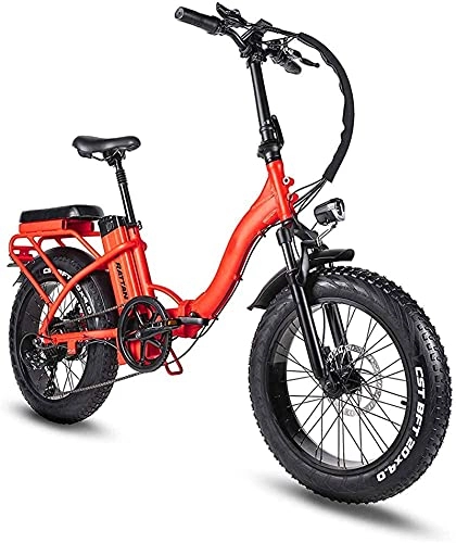 Electric Bike : 750w 20" times;4.0 Foldingelectric Bike 48v 13ah Removable Lithium Battery 7 Speed Brushless Motor Adult Bicycle 4.0 All-terrain Fat Tire 4-6 Hours Battery Life (Color : Red)
