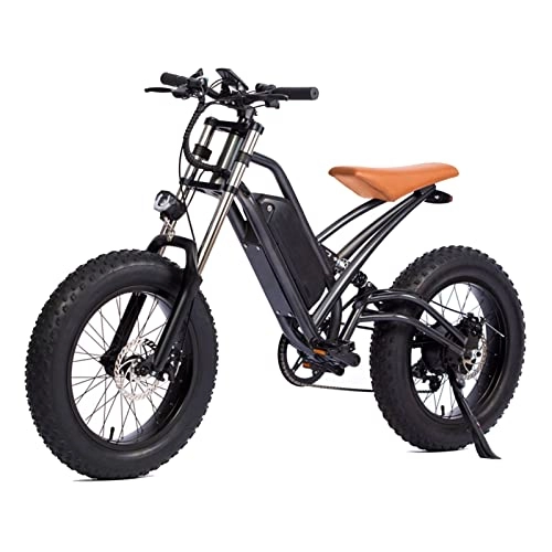 Electric Bike : 750W Electric Bike for Adults 20 inch Fat Tire Electric Bicycle 48V 13Ah Lithium Battery Double Shock Beach Snow E-Bike (Color : Black, Gears : 7 Speed)