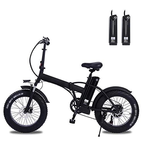 Electric Bike : 800W / 500W Mountain Electric Bike Foldable for Adults 20 Inch Fat Tire Electric Bicycle 48V 12.8Ah Lithium Battery Electric Beach Bike 45km / H (Color : 800W 15ah 2 Battery)