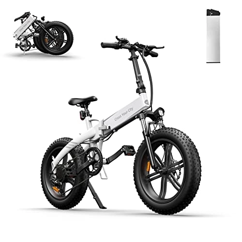 Electric Bike : A Dece Oasis ADO A20F 20×4.0 fat tire electric bike folding E-bike City Commuter Electric Bicycle, foldable ebike 250W motor / 36V / 10.4Ah battery / 30kg / 25 km / h, white