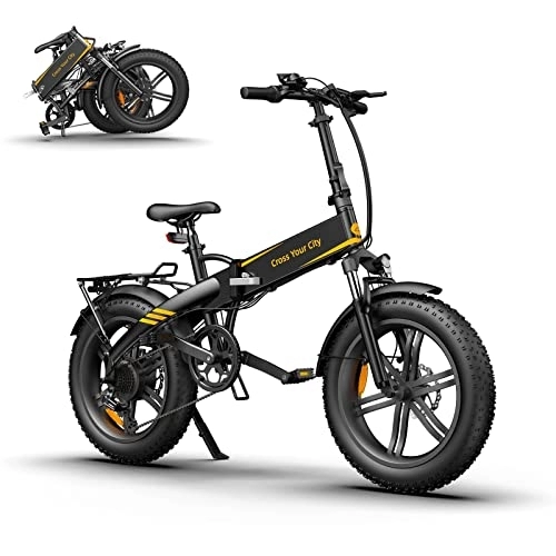 Electric Bike : A Dece Oasis ADO A20FXE electric bike for adults 20 * 4.0 Fat tyres E-bike, foldable ebike equipped with rear racks and fenders, 250W motor / 36V / 10.4Ah battery / 25 km / h, black