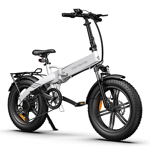 Electric Bike : A Dece Oasis ADO A20FXE electric bike for adults 20 * 4.0 Fat tyres E-bike, foldable ebike equipped with rear racks and fenders, 250W motor / 36V / 10.4Ah battery / 25 km / h, white