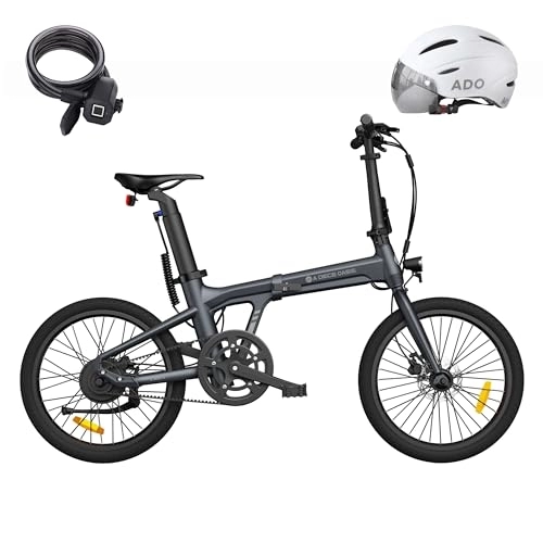 Electric Bike : A Dece Oasis ADO Air 20 Folding E-Bike Revolution, Ultra Light Weight 17.5 KG Electric Bike Equipped with Carbon Belt / Torque Sensor / Hydraulic Disc Brakes / APP city commuting, 36V 250W, Grey
