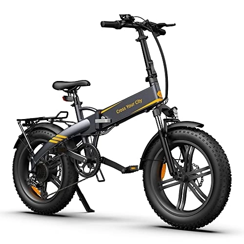 Electric Bike : A Dece Oasis equipped with rear racks and fenders, ADO A20FXE electric bike for adults men 20 * 4.0 Fat tyres E bike, 250W motor / 36V / 10.4Ah battery / 25 km / h, gray