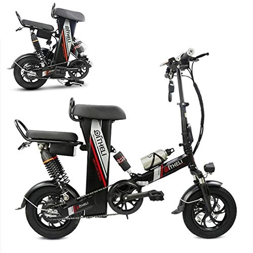 Electric Bike : AA100 Folding Electric Bike, Double Lithium-Ion Battery 48V20A / 25A External Two Wheel Drive Practical, Double Disc Brake (Black Red 2 Colours), Black, 20A
