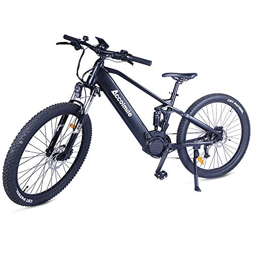 Electric Bike : Accolmile Electric Bike Adult Electric Mountain Bike 27.5 inch, BAFANG 48V 750W Mid Motor with 12.8Ah Removable Lithium Battery, Dual Disc Brake System Full Suspension Shimano 9 Speed with LCD Display