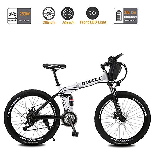 Electric Bike : Acptxvh 21 Speed Folding Electric Mountain Bike, Dual Disc Brakes Full Suspension Non-Slip Mountain Bike 26" Lithium-Ion Battery Bicycle, For Men Women, 12A