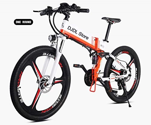 Electric Bike : Acptxvh Folding Electric Bike Mountain Bicycle for Adult, 26 Inch 21Speed 48V Lithium Battery Shock Dual Disc Brakes Fit Student Men Women Bicycle Assault Bike, Orange