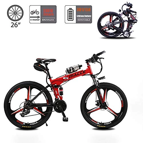 Electric Bike : Acptxvh Folding Electric Bikes for Adults, 26Inch Electric Mountain Bike with 36V Removable Large Capacity 6.8Ah Lithium-Ion Battery City E-Bike, Lightweight Bicycle for Teens Men Women, Red