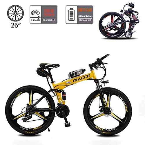 Electric Bike : Acptxvh Folding Electric Bikes for Adults, 26Inch Electric Mountain Bike with 36V Removable Large Capacity 6.8Ah Lithium-Ion Battery City E-Bike, Lightweight Bicycle for Teens Men Women, Yellow