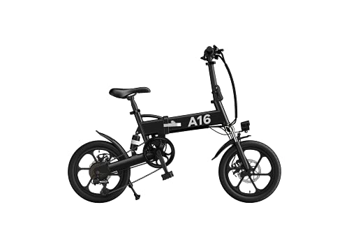 Electric Bike : ADO 16 Inch Electric Folding Bicycle A16 Shimano 7 speed 250W Power Rate Gear Motor Removable Battery Ebikes for Adults 16” Folding Electric Mountain Bike (Black)