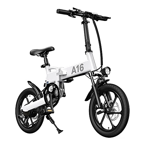 Electric Bike : ADO 16 Inch Electric Folding Bicycle A16 Shimano 7 speed Removable Battery (White)