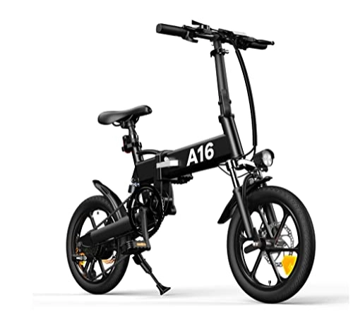Electric Bike : ADO A16+ Inch Electric Folding Bicycle A16+ Shimano 7 speed 250W Power Rate Gear Motor Removable Battery Ebikes for Adults 16” Folding Electric Mountain Bike (Black)