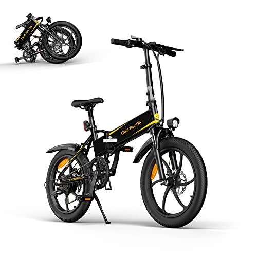 Electric Bike : ADO A20+ Folding Electric Bikes 20 Inch Citybike with Shimano 7 Speed for Outdoor Commuter with 250W Motor / 36V / 10.4Ah Battery / 25 km / h, black