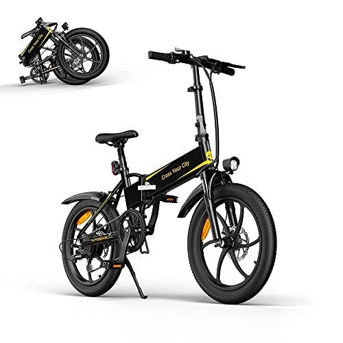 Electric Bike : ADO A20 Folding Electric Bikes 20 Inch Citybike with Shimano 7 Speed for Outdoor Commuter with 250W Motor / 36V / 10.4Ah Battery / 25 km / h, for Teenager and Adults, black