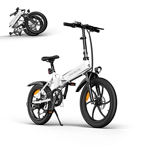 Electric Bike : ADO A20+ Folding Electric Bikes 20 Inch Citybike with Shimano 7 Speed for Outdoor Commuter with 250W Motor / 36V / 10.4Ah Battery / 25 km / h, white