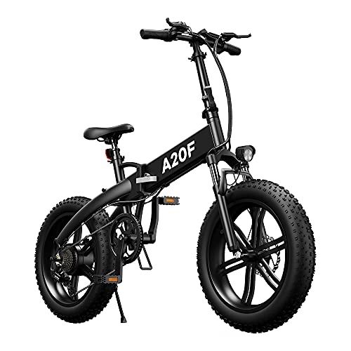 Electric Bike : ADO A20F E-Bike Folding Bike for Men and Women, 20 x 4.0 Inch Foldable Electric Bicycle 500 W City Bike Electric Bicycle with Removable 36 V 10.4 Ah Battery, 25-40 km / h Ebike (Black, 20 x 4.0 Inches)