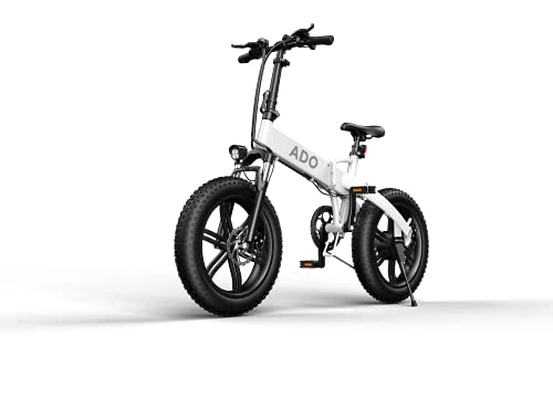 Electric Bike : ADO A20F+ Folding Electric Mountain Bike 250W 10Ah 20” Removable Lithium-Ion Battery E-bike Shimano 7 Speed (White)