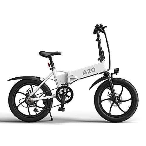 Electric Bike : ADO Folding Electric Bicycle A20 Shimano 7 Speed Transmission System 350W Power Rate Gear Motor Removable Battery (White)