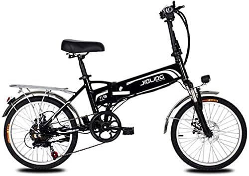 Electric Bike : Adult 20 Inch Mountain Electric Bike, 48V Lithium Battery 350W Electric Bikes, 7 Speed Aerospace Grade Aluminum Alloy Foldable Electric Bicycle (Color : Black, Size : 55KM)