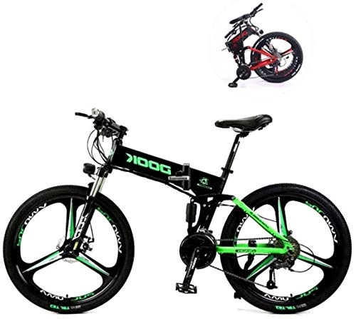 Electric Bike : Adult-bcycles BMX 26 Inch Electric Mountain Bikes, 27 Speed Folding Mountain Electric Lithium Battery Aluminum Alloy Light And Convenient To Drive (Color : Green)