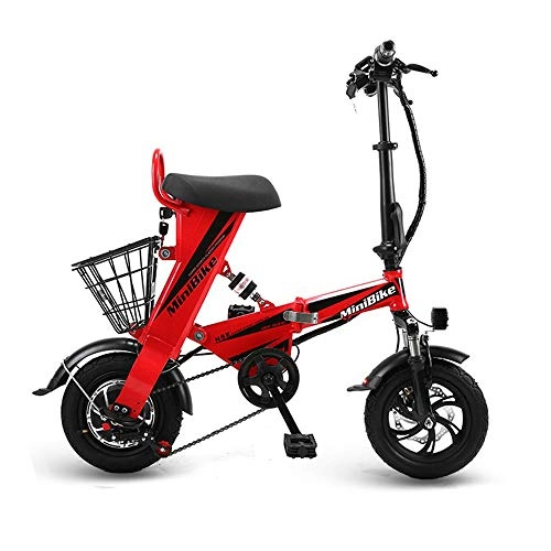 Electric Bike : Adult electric bicycle, single outdoor folding riding travel double wheel lithium ion battery 350W motor 48V15 / 18 / 25A men / women bicycle, Red, 25A