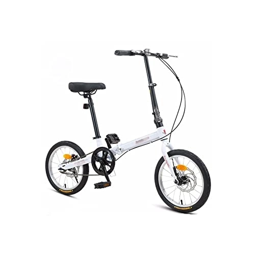 Electric Bike : Adult Electric Bicycles 16 Inch Folding Bicycle Ultra-Light Portable Bike Female Daily Work Commute Mini Disc Brake High Carbon Steel Frame Foldable (White)
