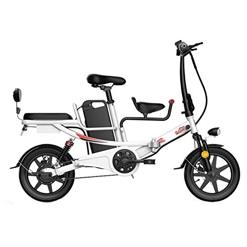 Electric Bike : Adult Electric Bicycles Folding Electric Bike 14 Inch Lithium Battery E Bike 48v 400w High Carbon Steel E Bicycle Energy Saving All-terrain City Road Electric Bike with Baby Seat, White, 48v20ah