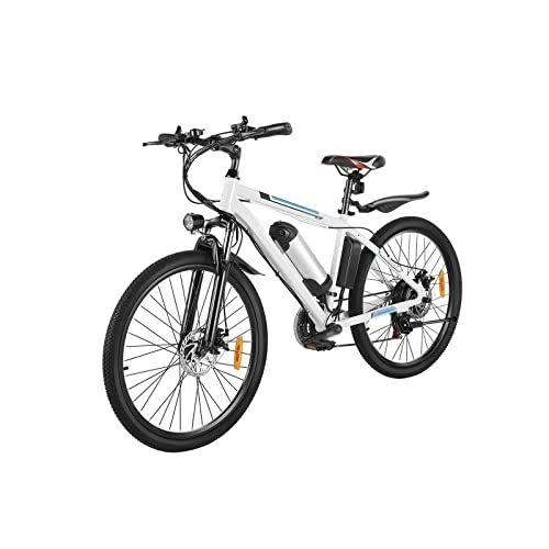 Electric Bike : Adult Electric Bicycles Outdoor Riding 26-inch Mountain Electric Bicycle 21-Speed Gear Aluminum Alloy Double disc Brake Snow Bike (White One Size)