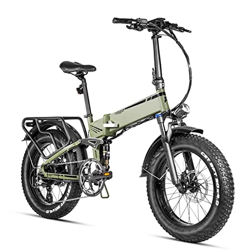 Electric Bike : Adult Electric Bike Foldable 750W 20 * 4.0 Inch Fat Tire Electric Bikes 48V 12Ah Battery Ebike (Color : Army green)