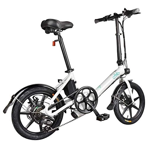 Electric Bike : Adult electric bike foldable e-bike Light Shimano 6-speed with 250 W 36 V battery Maximum speed 25 km h 16-inch wheels Double disc brakes for adults teenagers and commuters (Color : White) jianyu